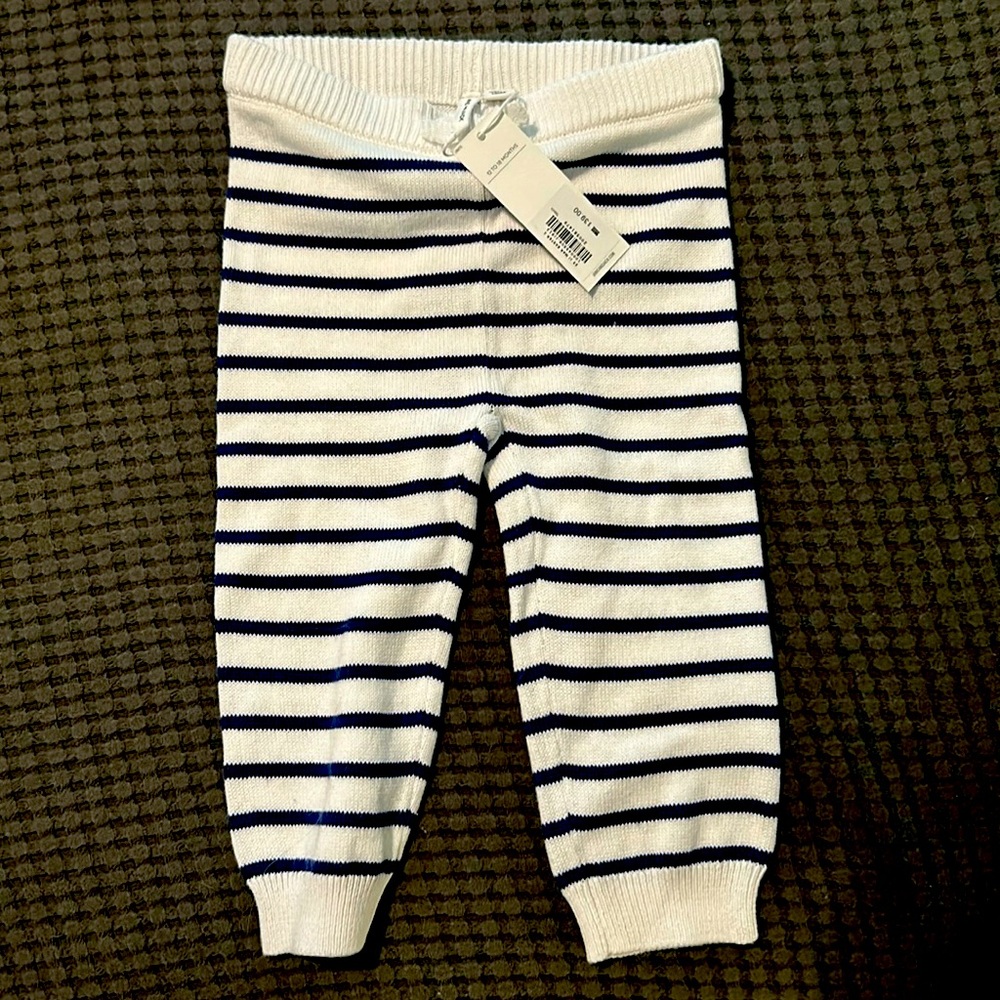 NWT Janie and Jack 100% cotton blue and white strip pants sz 12 to 18 months